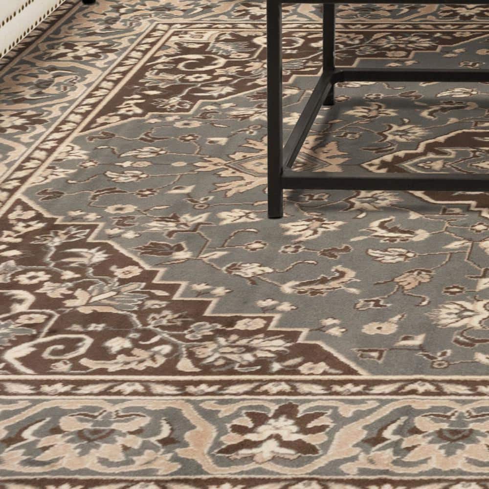Elegant Gray Floral Medallion 7x9 ft Synthetic Area Rug