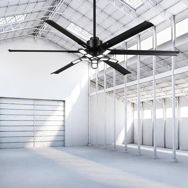 84 in. Matte Black Downrod Mount Standard LED Garage Ceiling Fan with Lights, Aluminum Blades and Remote Control