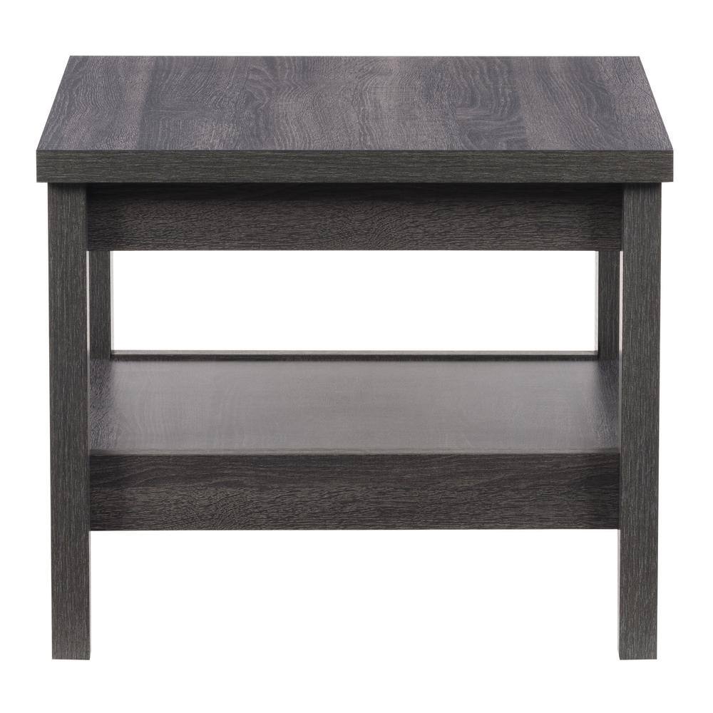Mid-Century Dark Gray Wood Square Side Table with Shelf