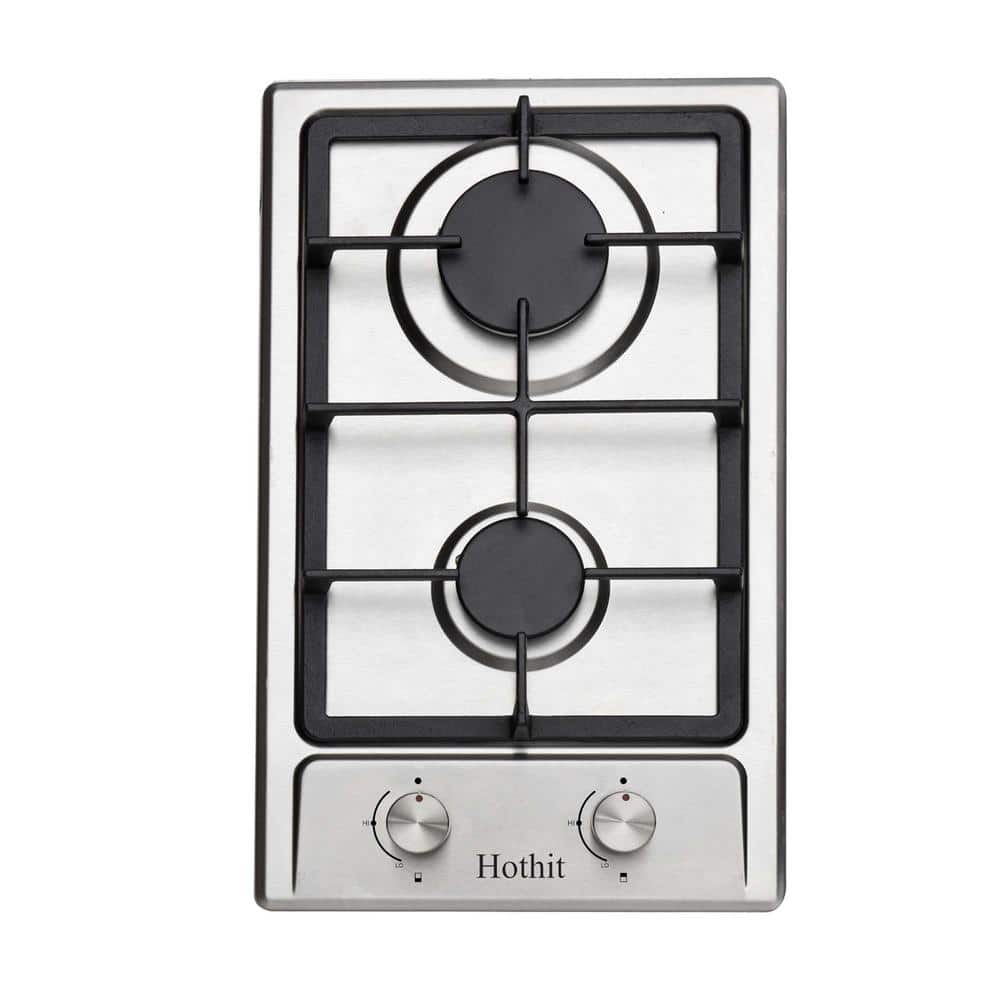 12 in. 2-Burners Recessed Gas Cooktop in Stainless Steel with Electronic Ignition Gas Hob, Silver
