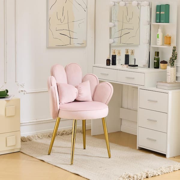 Winado Light Pink Velvet Side Chair with Cushion