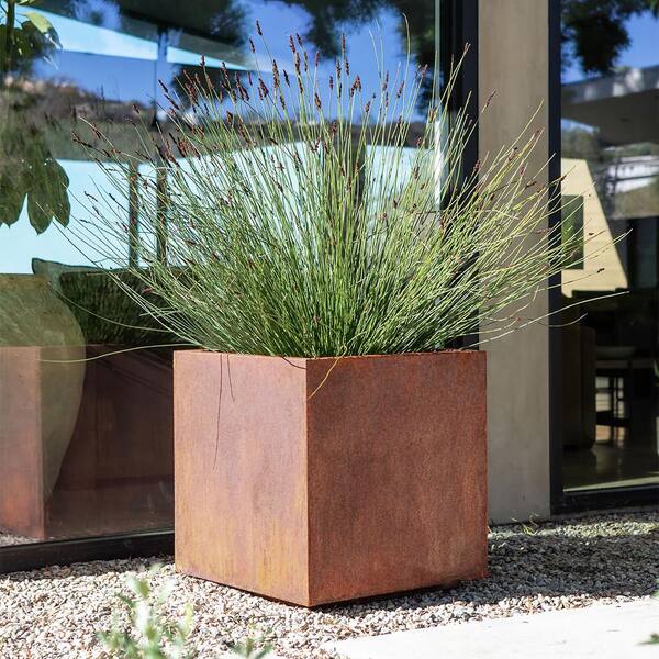 Veradek Rust Corten Cube Small Steel Metal Square Planter Cuvsmcs The Home Depot