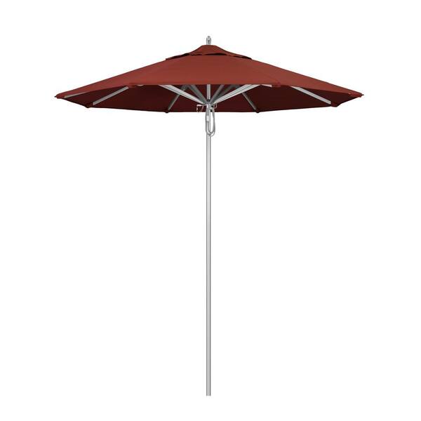 California Umbrella 7.5 ft. Silver Aluminum Commercial Market Patio Umbrella with Pulley Lift in Henna Sunbrella