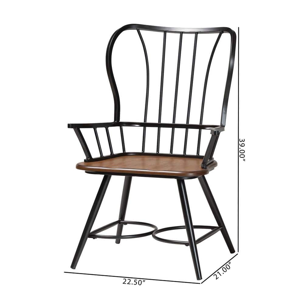 Longford Dark Walnut and Black Metal Windsor Arm Chair Set