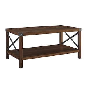 Urban Industrial 40 in. Dark Walnut Rectangle Wood Top Coffee Table with Shelf