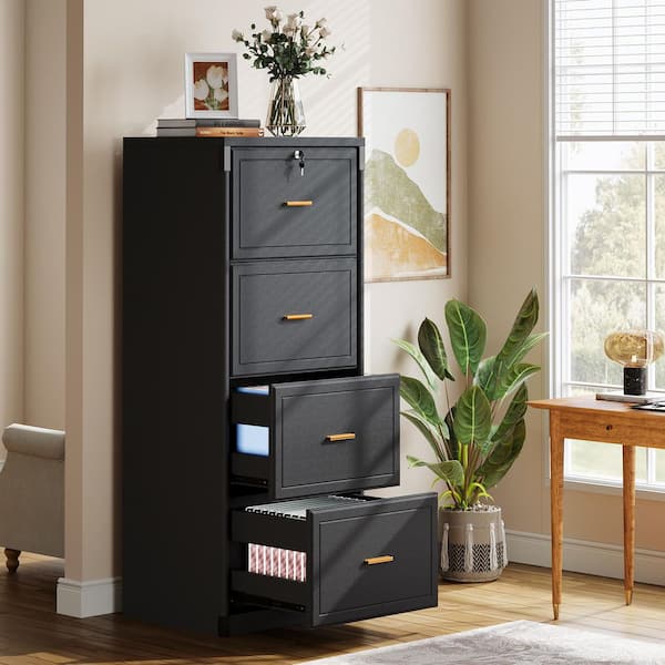 Cindy Tribe Signs 4-Drawer Black Wood 22.8 in. W Storage Home Office Lateral Vertical File Cabinet A4/Letter/Legal Size