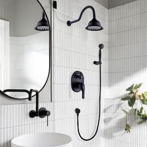 2-Spray Patterns 6 in. Dual Wall Mount Shower Heads Shower System in Matte Black