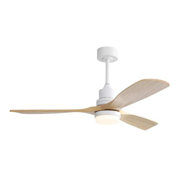 52 in. Ceiling Fan With Dimmable Led Light 6 Speed Remote 3 Wood Blade Reversible DC Motor For Bedroom, White