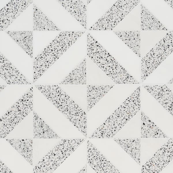 Ivy Hill Tile Lupa Diagonal Truffle White 11.81 in. x 11.81 in. Polished Marble and Terrazzo Mosaic Tile (0.96 Sq. Ft./Each)