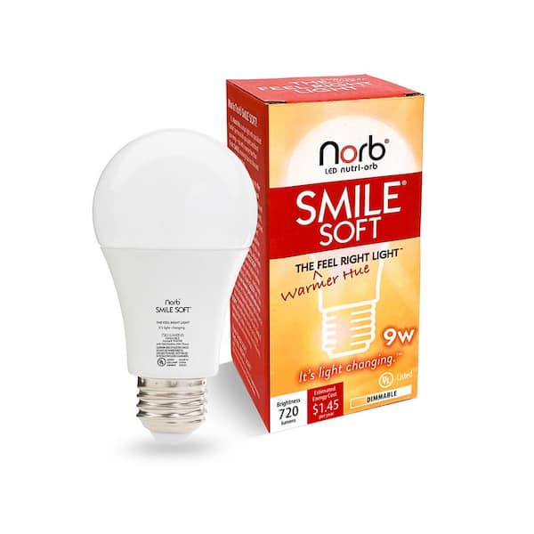 NorbSMILE 9 Watt Equivalent A19 Sun-Spectrum 4000K Smile Soft White Wellness LED Light Bulb (1-Pack)
