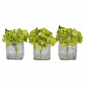 5 in. Green Artificial Hydrangea Floral Arrangement in Cube