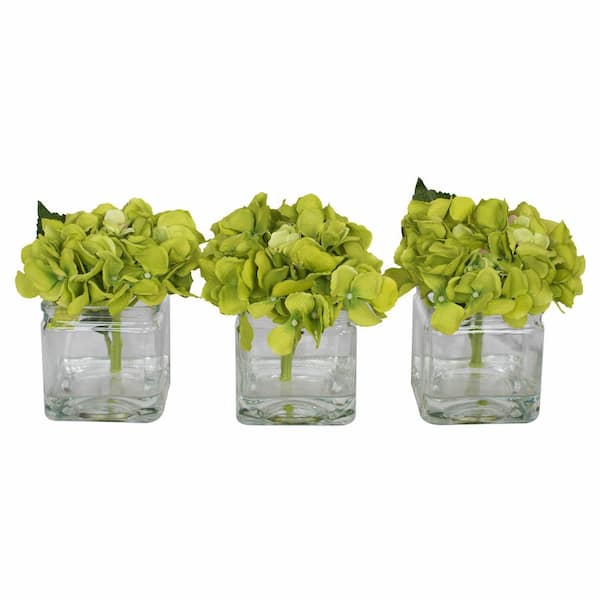 Vickerman 5 in. Green Artificial Hydrangea Floral Arrangement in Cube