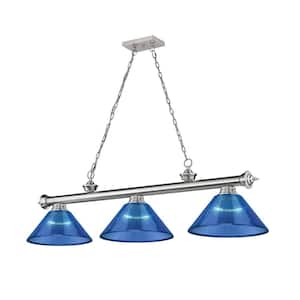Cordon 3-Light Brushed Nickel Plus Dark Blue Acrylic Shade Billiard Light with No Bulbs Included
