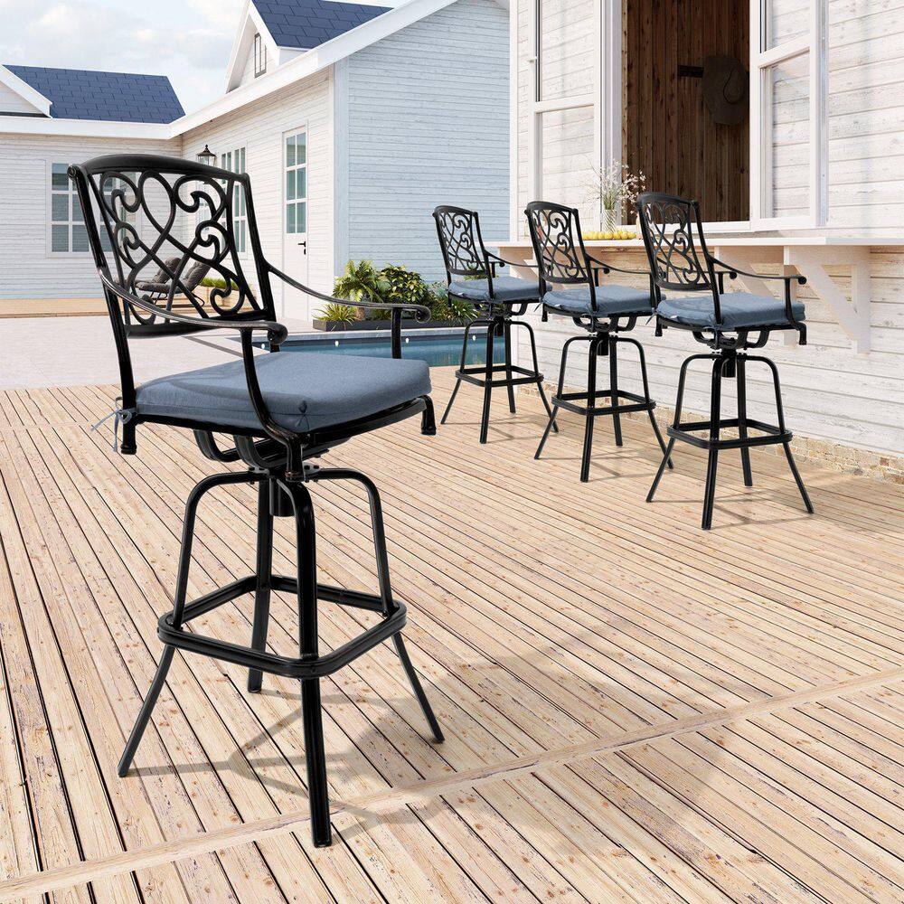 Swivel Cast Aluminum Outdoor Bar Stool with Sunbrella Blue Cushion (4-Pack) price history on PriceWatchPro