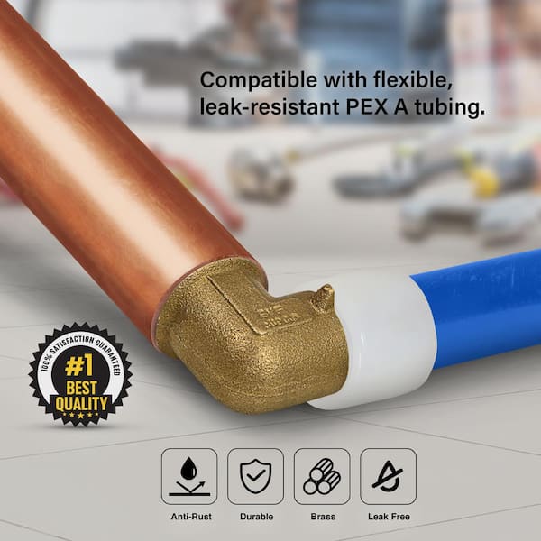 The Plumber's Choice 1/2 in. x 1/2 in. Brass Female Sweat x Pex Barb 90-Degree  Elbow Pipe Fitting (5-Pack) 12125PXSL - The Home Depot
