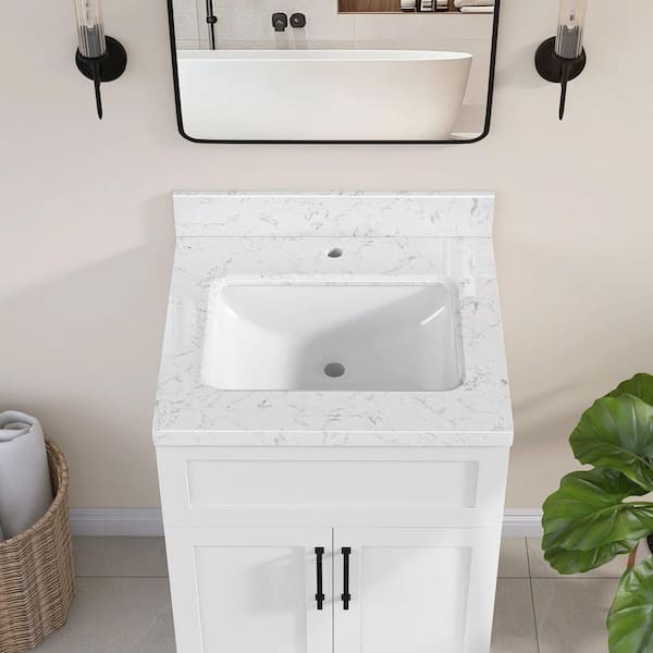 Zeafive Kar 24.4 in. W x 22 in. D Engineered Stone White