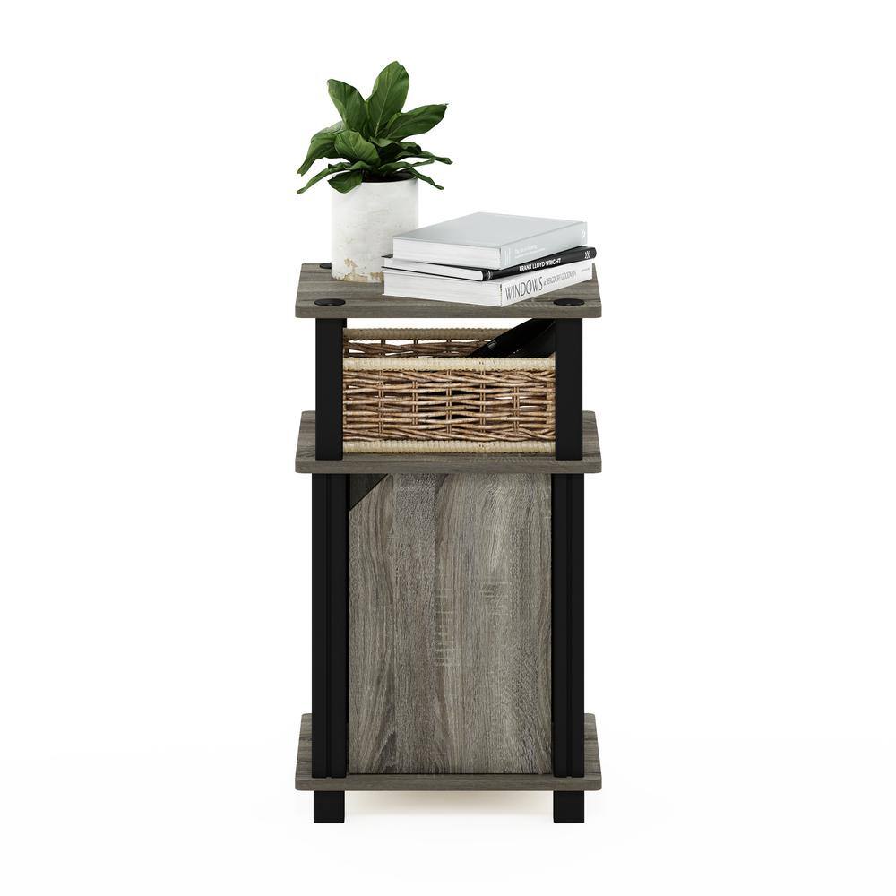 French Oak & Black Square End Table with Storage Shelf