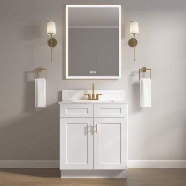 Easy-DIY 30 in. W x 21 in. D x 34.5 in. H Ready to Assemble Bath Vanity Cabinet without Top in Shaker White