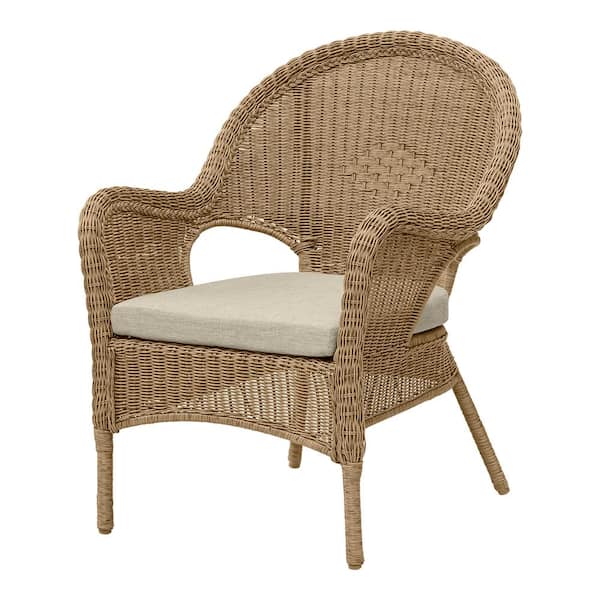 Hampton Bay Rosemont Light Brown Steel Wicker Stackable Outdoor Patio Lounge Chair with Putty Tan Cushion