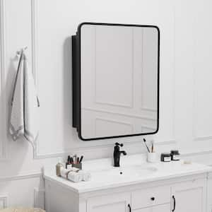 24 in. W x 30 in. H Rectangular Black Recessed/Surface Mount Medicine Cabinet with Mirror