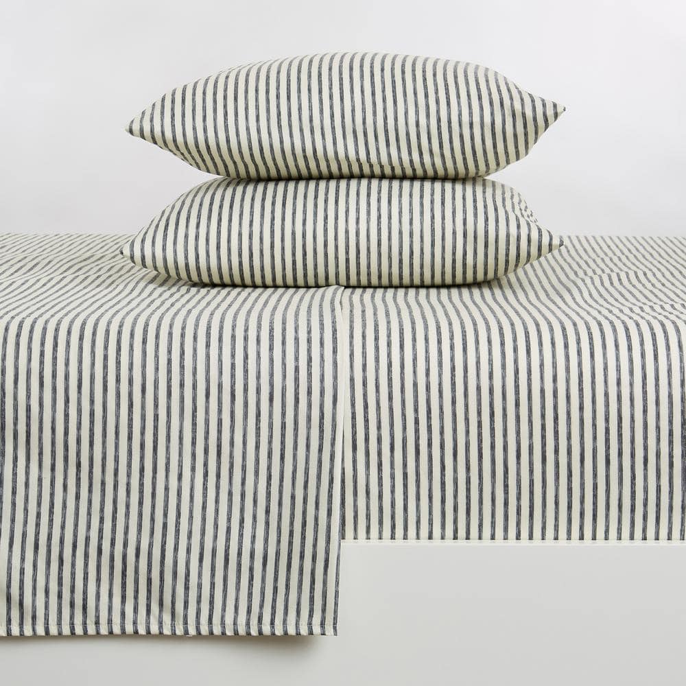 FRESHFOLDS 4-Piece Dark Grey Premium Soft Striped Microfiber Twin Sheet