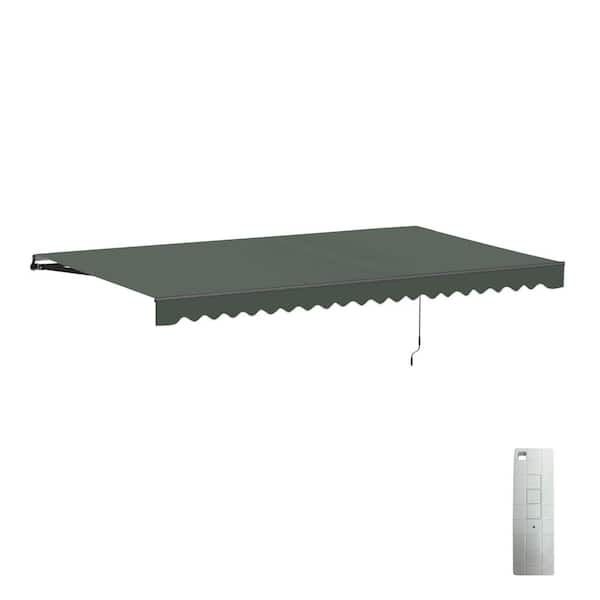 20 ft. x 10 ft. Retractable Motorized Patio Awning - Black Frame - Forest Green Fabric