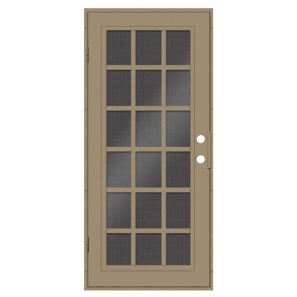 Classic French 30 in. x 80 in. Right Hand/Outswing Desert Sand Aluminum Security Door with Black Perforated Metal Screen -  Unique Home Designs, 3S2026CL2DTP9A