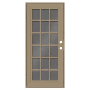 Classic French 30 in. x 80 in. Right Hand/Outswing Desert Sand Aluminum Security Door with Black Perforated Metal Screen