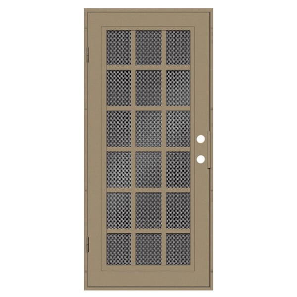 Unique Home Designs Classic French 30 in. x 80 in. Right Hand/Outswing Desert Sand Aluminum Security Door with Black Perforated Metal Screen