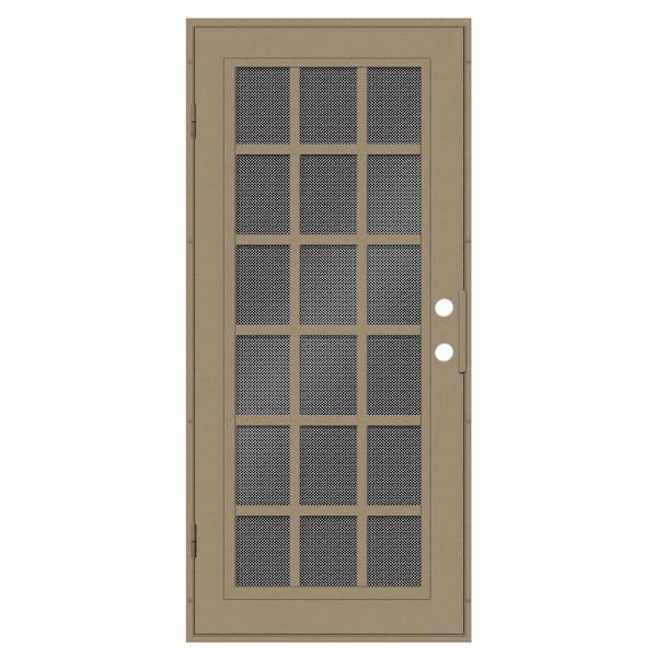 Unique Home Designs Classic French 32 in. x 80 in. Right Hand/Outswing Desert Sand Aluminum Security Door with Black Perforated Metal Screen