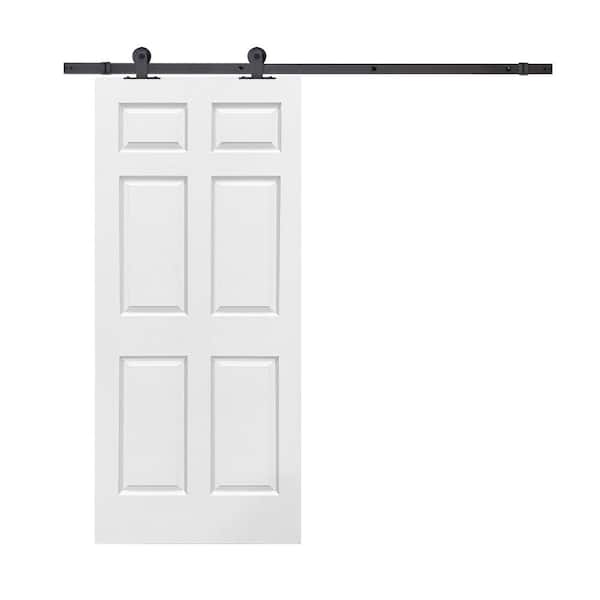 CALHOME 30 in. x 80 in. White Painted Composite MDF 6-Panel Interior Sliding Barn Door with Hardware Kit