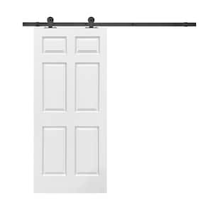 36 in. x 80 in. White Painted Composite MDF 6-Panel Interior Sliding Barn Door with Hardware Kit