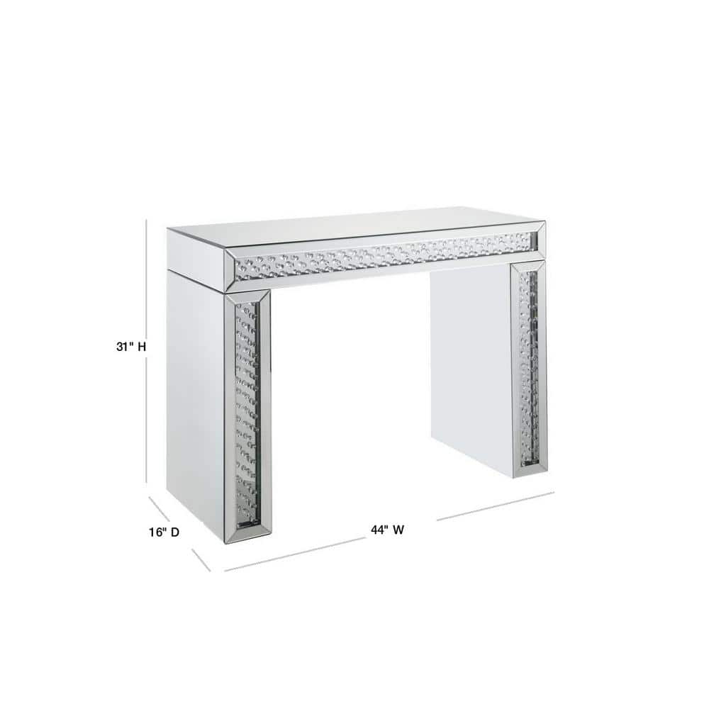 Mirrored Vanity Desk with Faux Crystal Accents