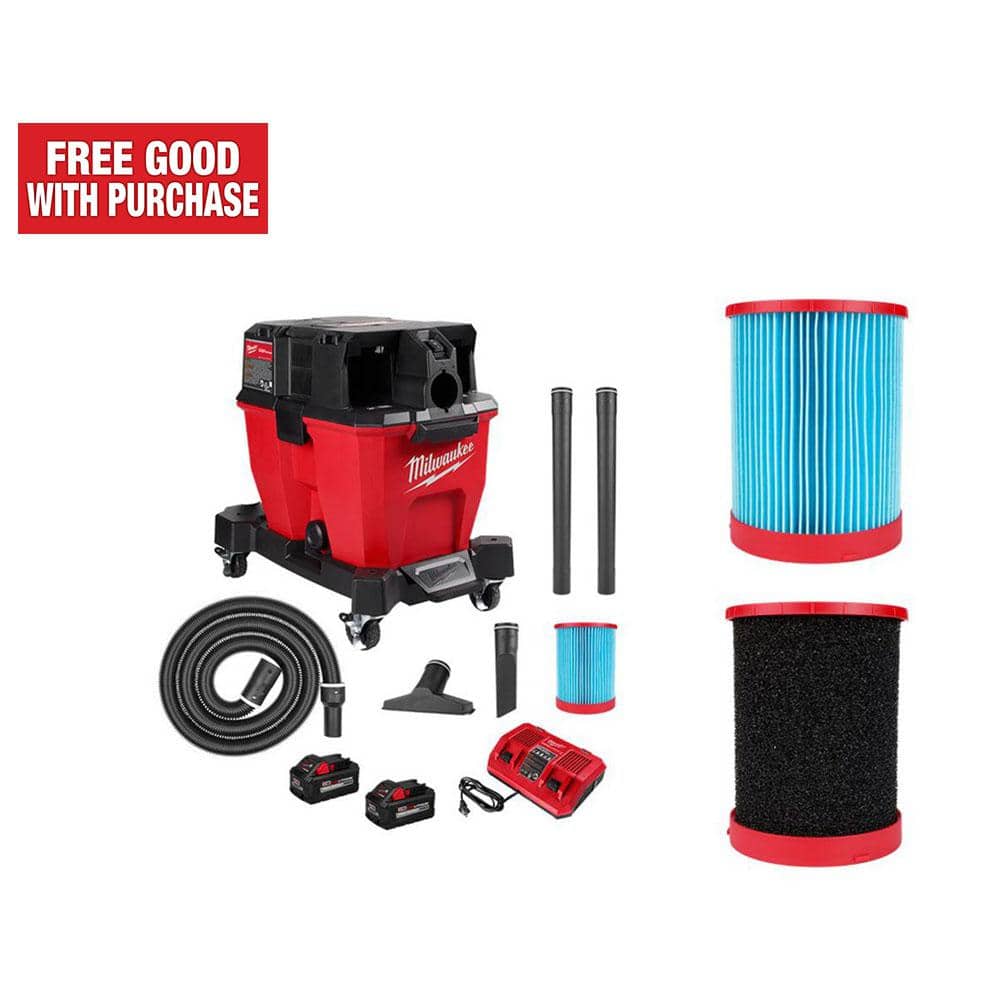 Milwaukee M18 FUEL 9 Gal. Cordless Dual-Battery Wet/Dry Shop Vacuum Kit with Extra High Efficiency Filter and Wet Foam Filter, Reds/Pinks -  0920-22HD-7890