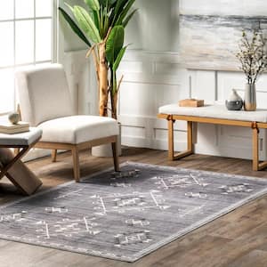 Evalyn Machine Washable Southwestern Motif Gray 4 ft. x 6 ft. Area Rug