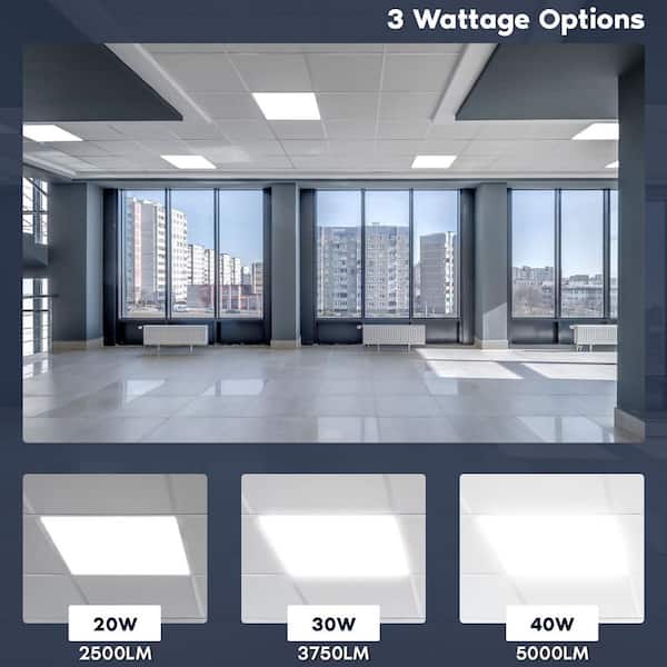 LUXRITE 2 x 2 ft. Integrated LED Flat Panel Light 5-CCT 3000K - 6500K, 20/30/40W, 5000-Lumens 0-10V Dimmable DLC and ETL 2-Pack