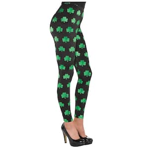 Black and Green Polyester and Spandex Shamrock St. Patrick's Day Adult Leggings