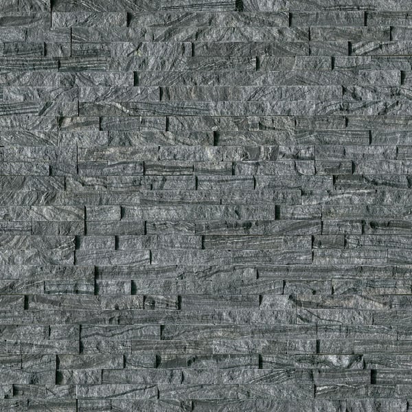 Glacial Black Ledger Panel 6 in. x 24 in. Splitface Marble Wall Tile (6 sq. ft. /case)