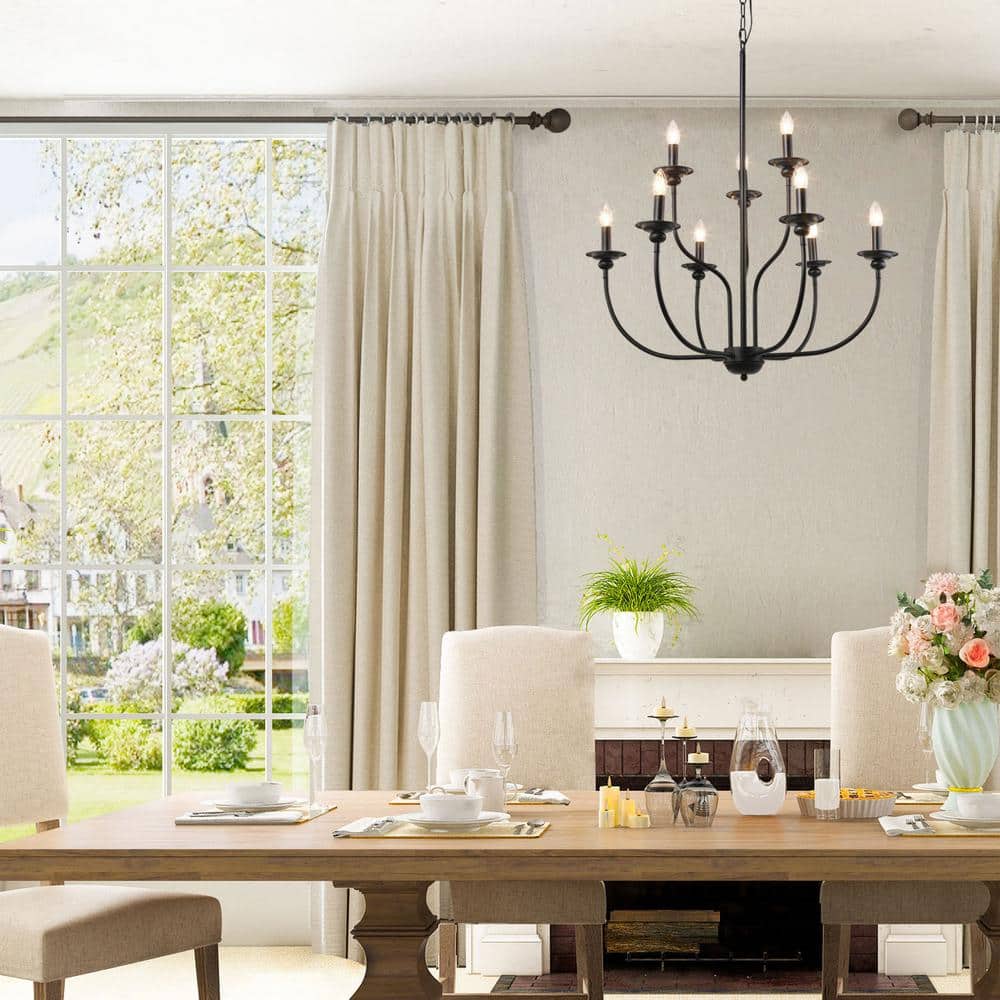 Elegant Black 9-Light 2-Tier Candle Chandelier
