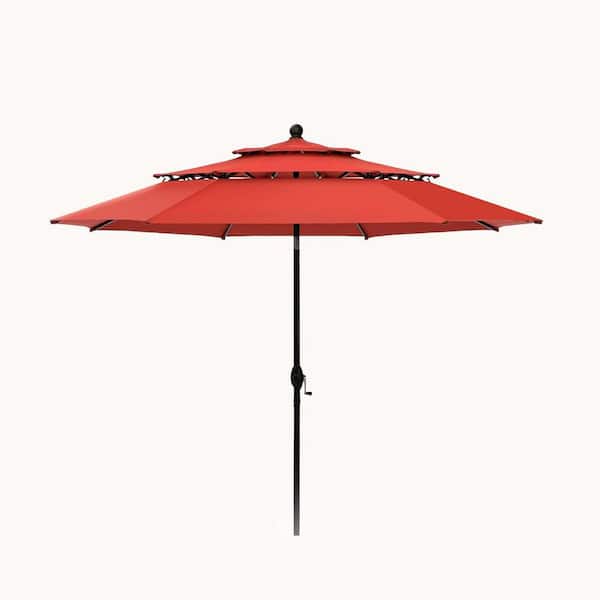 Unbranded 10 ft. Steel Market Tilt Patio Umbrella in Orange Red