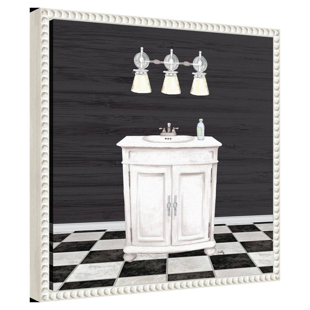 Modern Bathroom I Black and White Canvas Wall Art with White Frame