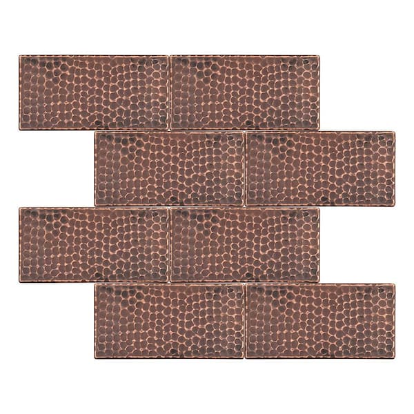 Premier Copper Products 3 in. x 6 in. Hammered Copper Decorative Wall Tile in Oil Rubbed Bronze (8-Pack)