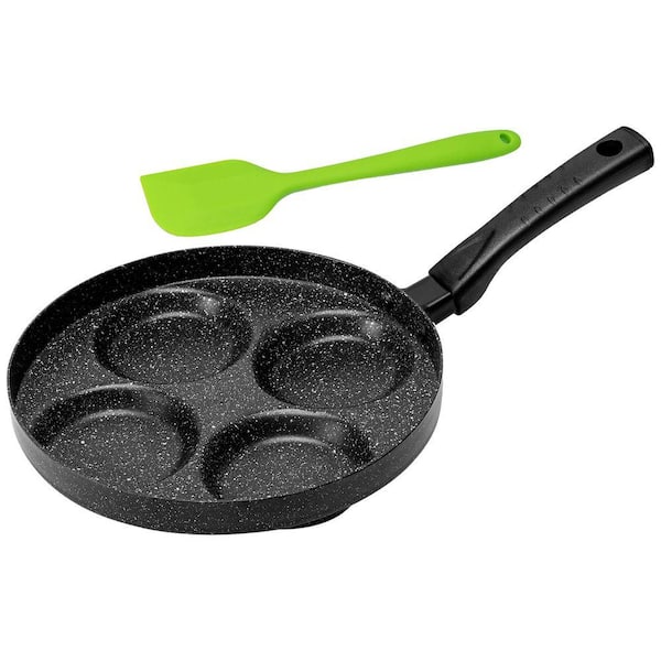 Aluminum 4-Egg Nonstick Saute Pan 9.5 in. for Gas Electric Cooktop Egg Frying Pan with Spatula 1-Piece