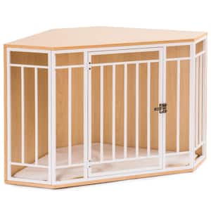 43.7 in. x 26.38 in. Corner Dog Crate with Cushion Dog Kennel with Wood and Mesh Doghouse Pet Crate Indoor Use