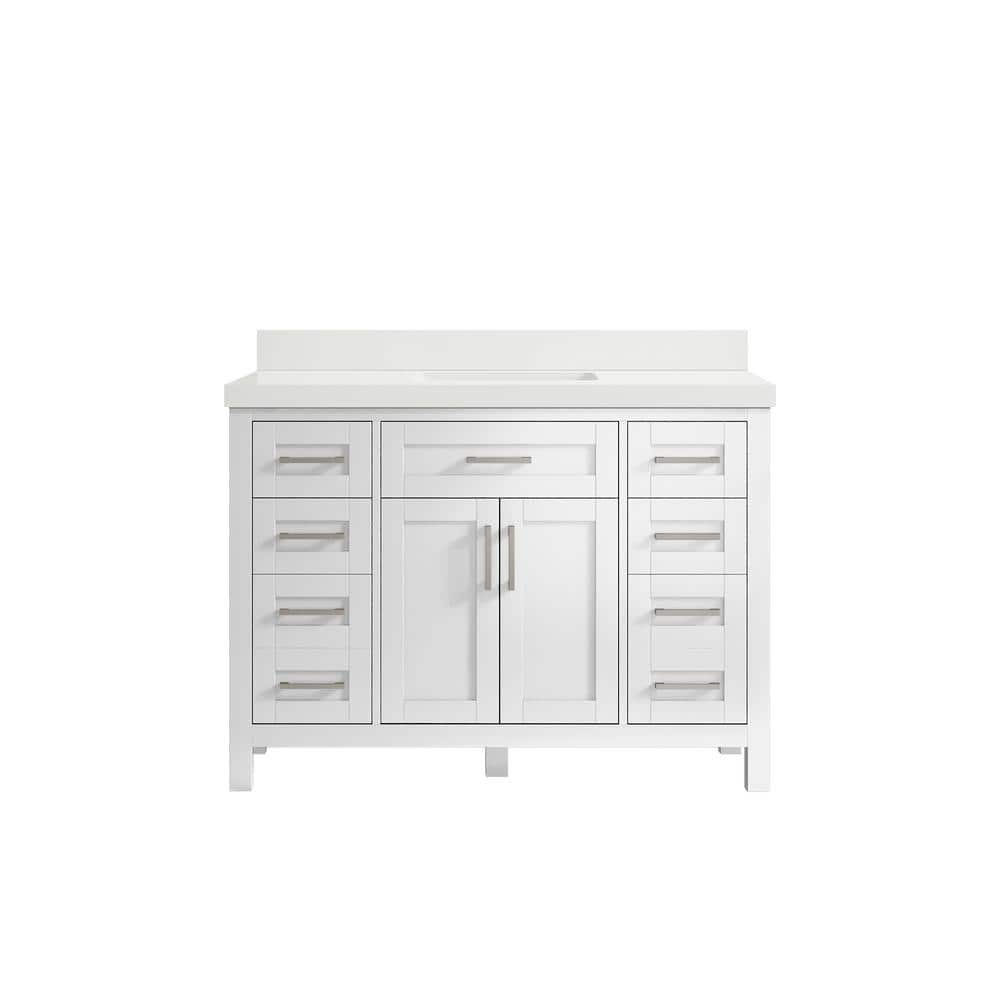 Cambridge 48 in. W x 22 in. D x 36 in. H Bath Vanity in White with 2 in White Quartz Top price history on PriceWatchPro