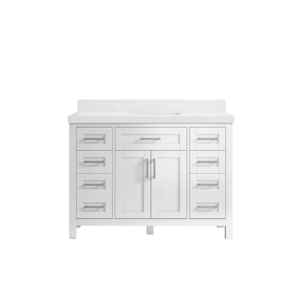 Willow Collections Cambridge 48 in. W x 22 in. D x 36 in. H Bath Vanity in White with 2 in White Quartz Top
