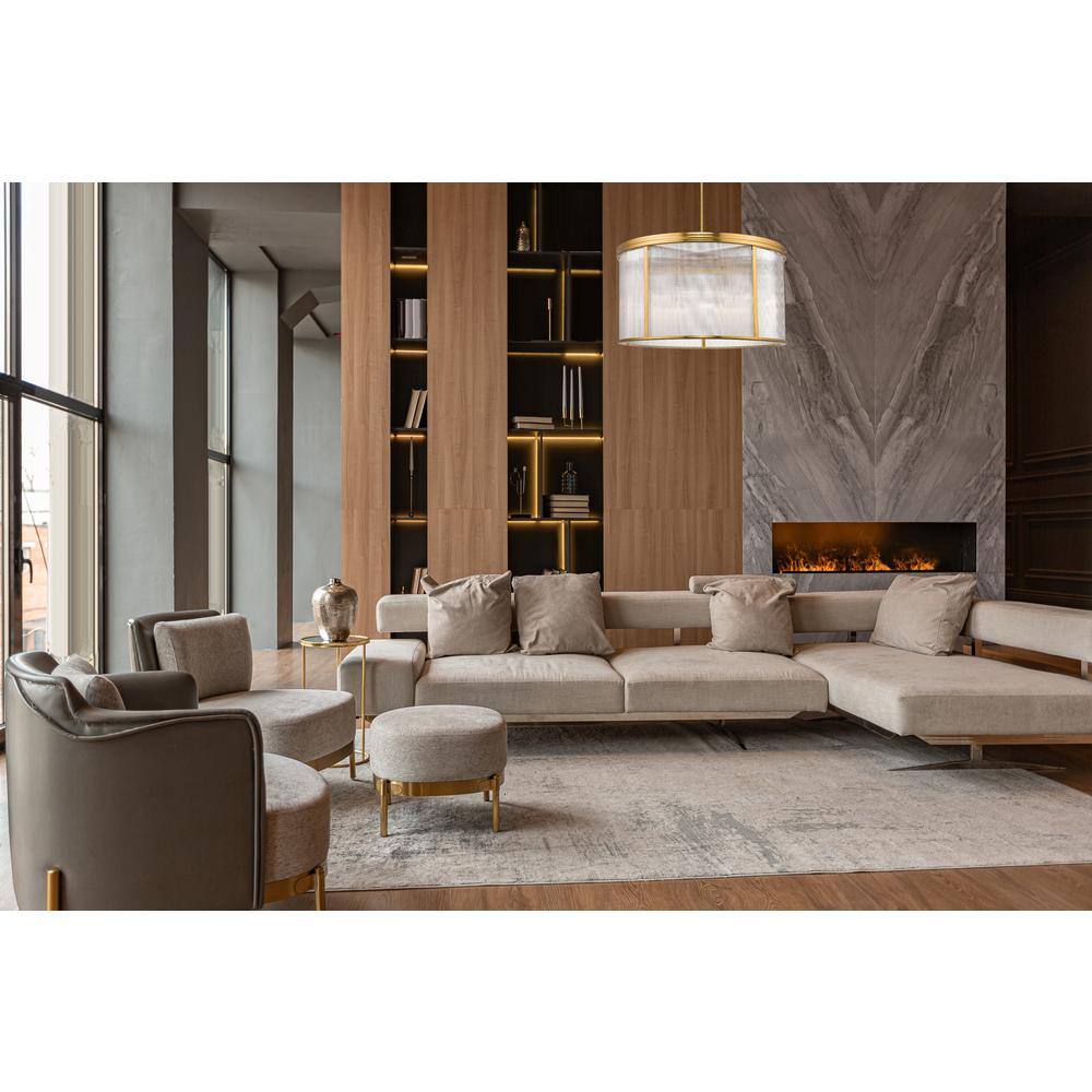 Modern Gold 9-Light Drum Chandelier with Ribbed Glass