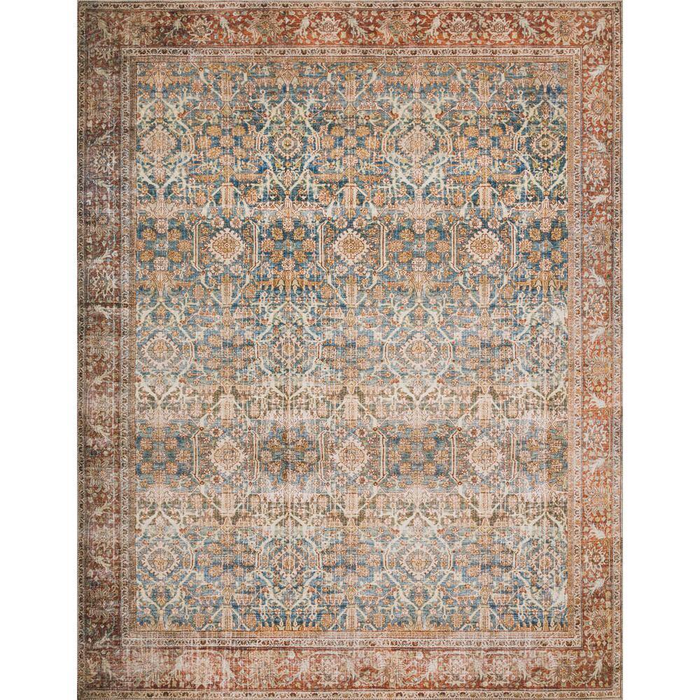 Layla Blue and Rust Synthetic Vintage Area Rug