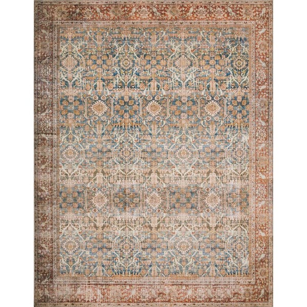 LOLOI II Layla Ocean/Rust 2 ft. 3 in. x 3 ft. 9 in. Distressed Bohemian Printed Area Rug