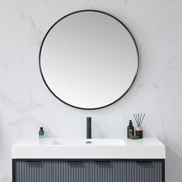Cascante 35.4 in. W x 35.4 in. H Metal Framed Round Bathroom Vanity Mirror in Black